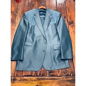 Sheplers Western Suit 48R Jacket 42W Pants Blue Pinstripe USA Made Two Piece